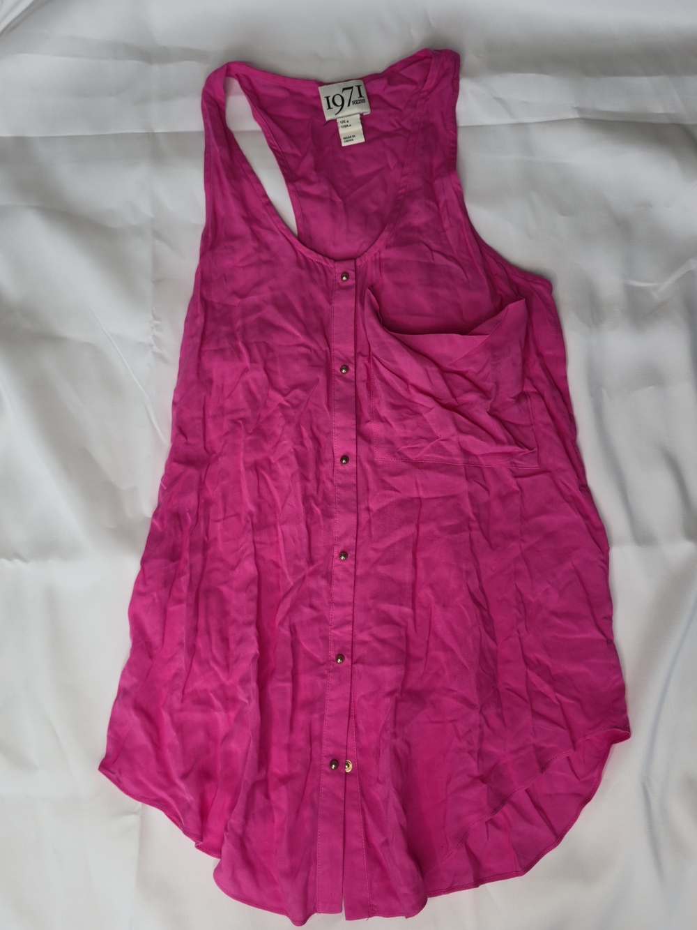 1971 Reiss Hot Pink Sleeveless Button Front Tunic Top US 0